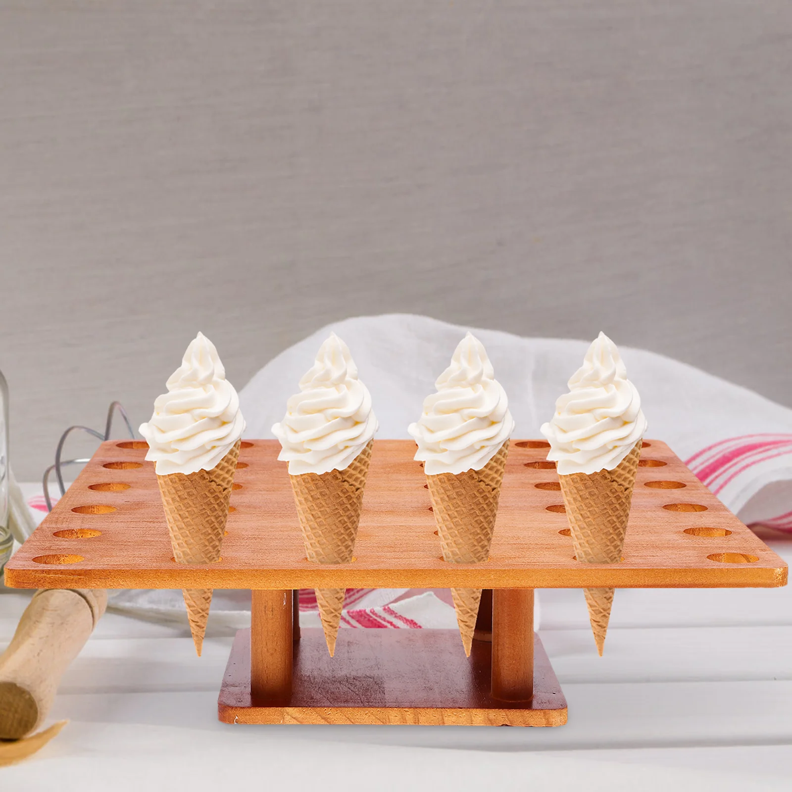 

Wooden Ice Cream Cone Stand Stable Display Rack for Ice Cream Shops Restaurants Countertop Sushi Roll Holder Smooth Polished