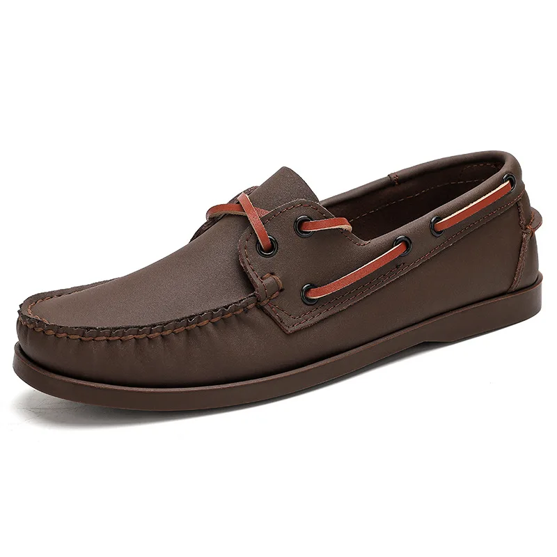 Men's Genuine Leather Slip on Loafers Contrast Strap Moccasin Lightweight Non Slip Driving Shoes Business Casual Daily Footwear