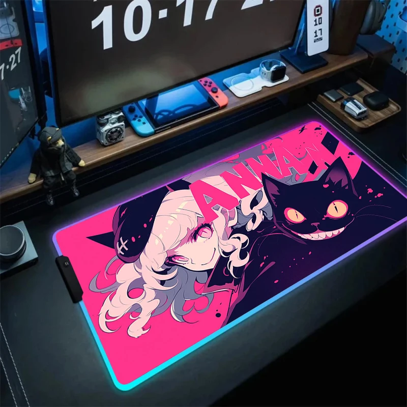 

LED Mouse Pad Gamer Anime Girl RGB Red Mousepad Gaming Sexy Girls Large Mouse Mat With Backlit Deskmat 90x40 Colorful Big Carpet