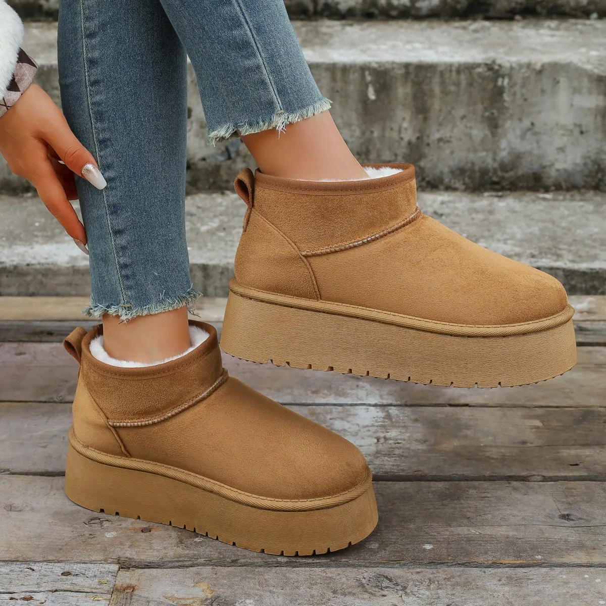 

Модная обувь больших размеров на плоской подошве. Новинка 2023 года. Женские зимние ботинки. Повседневные шерстяные теплые домашние брендовые элегантные зимние кашемировые теплые ботинки.