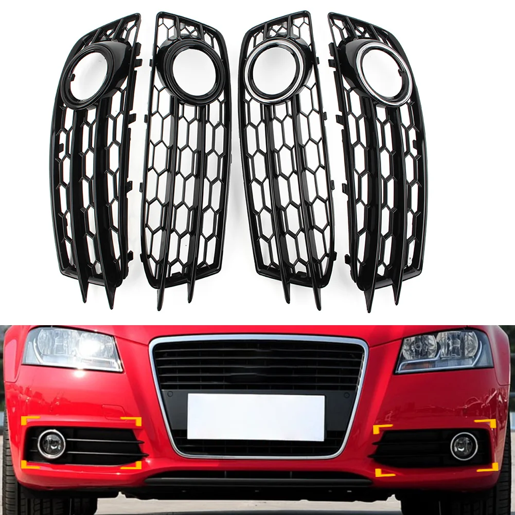 

1 Pair Car Front Bumper Honeycomb Mesh Fog Light Grille Cover For Audi A3 8P S-Line 2009 2010 2011 2012 Glossy Black