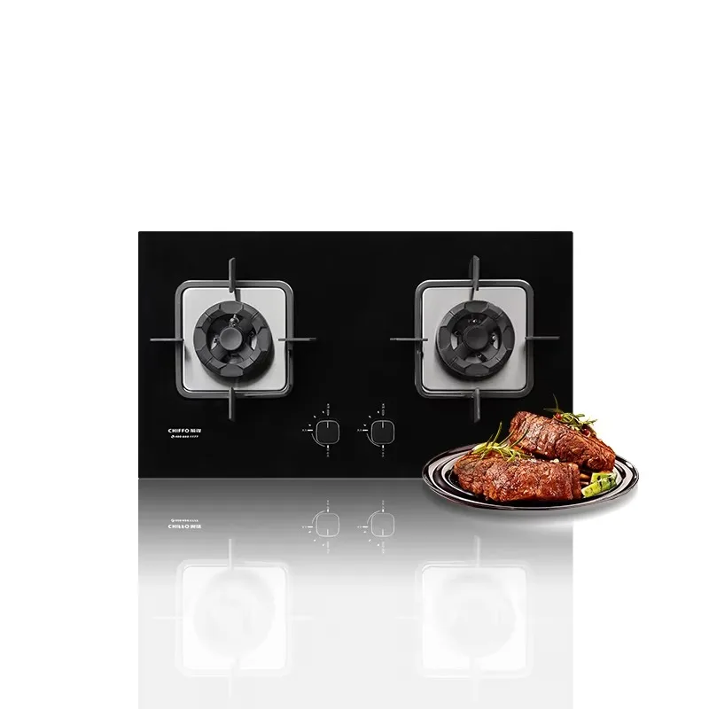 2-Burner Durable High Quality Glass Gas Stove Hob Built-In Cooker Home Kitchen Outdoor Car Copper Cap Energy-Efficient