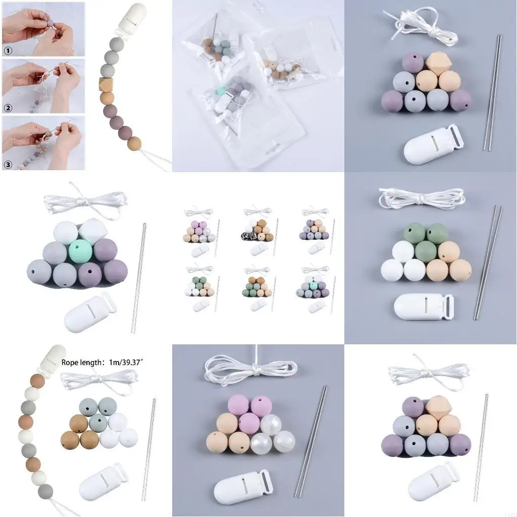 

DIY Baby Pacifier Chain White Thread Plastic Clip Bead Threading Needle L8RB