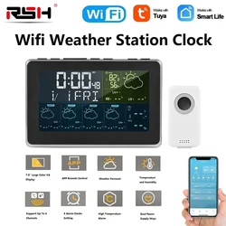 RSH Tuya WIFI Smart Weather Station Clock Indoor Outdoor Thermometer Hygrometer Radio Wave Snooze Alarm Clock