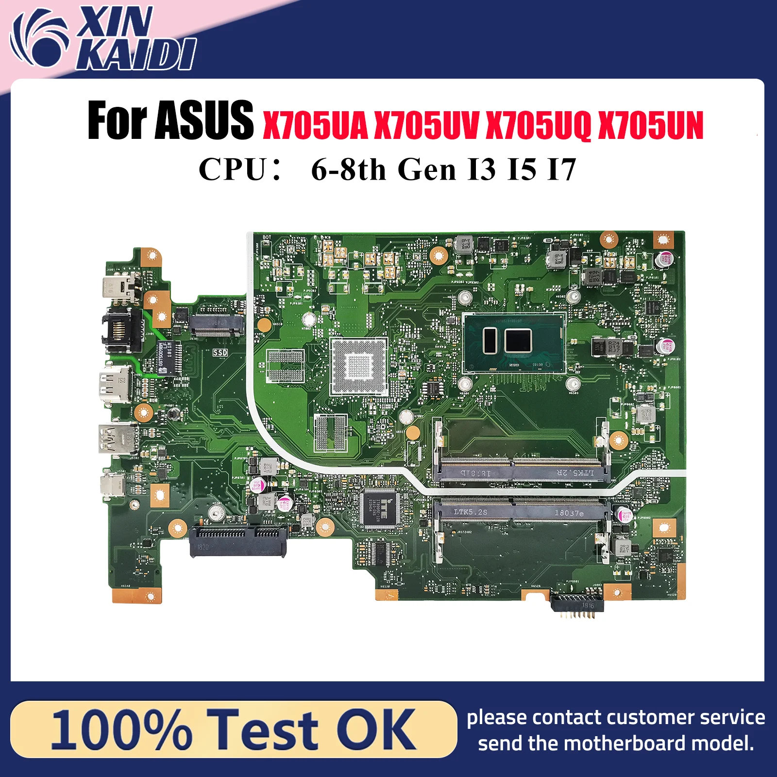 

X705UA Материнская плата для ноутбука ASUS VivoBook X705UF X705UNR X705UV X705UN X705UB X705U X705UQ X705UBP Материнская плата с процессором I3 I5 I7