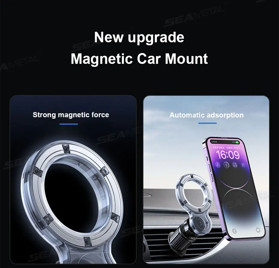 SEAMETAL Magnetischer Autotelefonhalter, 360-Grad-Drehung, verstellbar, Einhandbedienung, Luftauslass, Entlüftung, Handy-Unterstützung – Detail 7