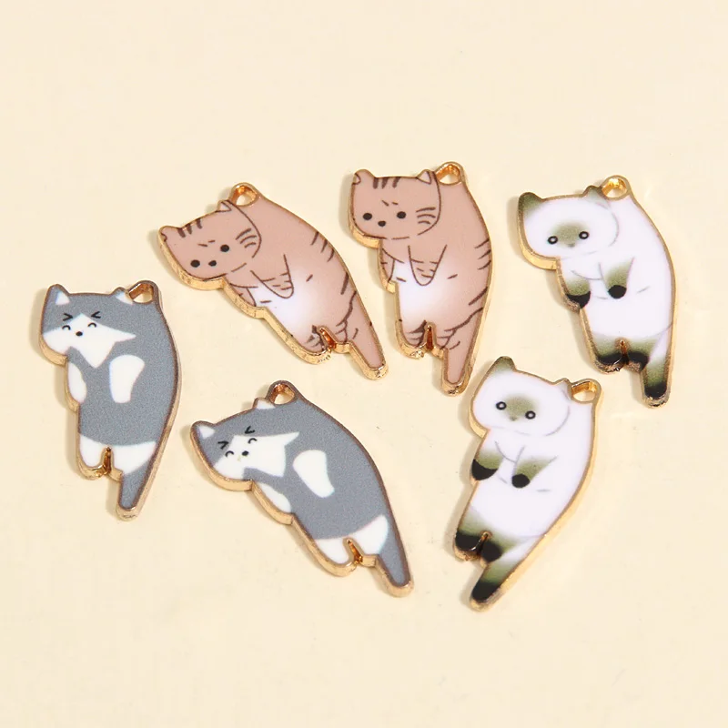 10pcs Gold Color Kawaii Cat Charms Animal Enamel Pendant For DIY Handmade Necklaces Earrings Bracelet Jewelry Making Accessories