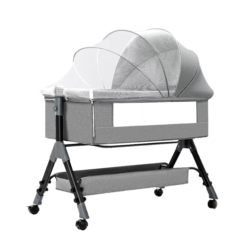 Baby Mobile Convertible Crib with Metal Frame Modern Design Portable for Babies and Kids