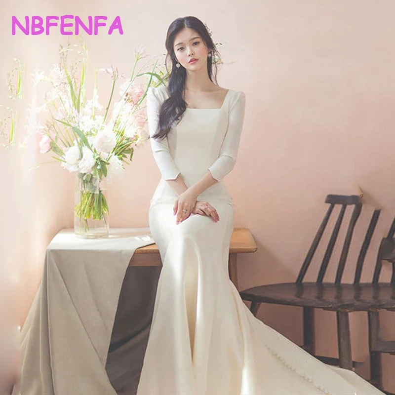 

Fishtail Wedding Dress 2024 New Trailing Bride Satin Simple Travel Photography Dress Skirt Slim Korean Light Wedding Dresses