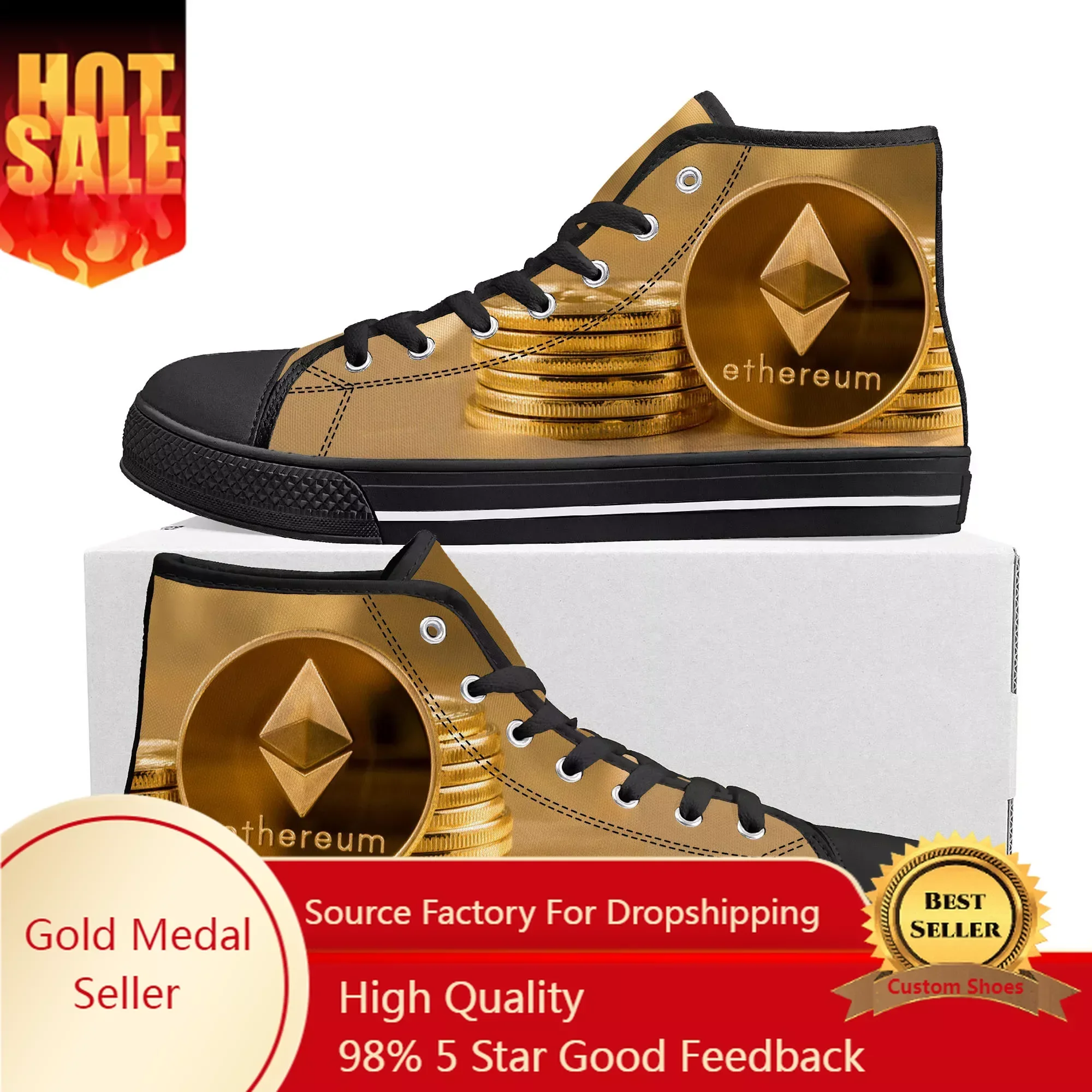 

Ethereum Cryptocurrency Miner ETH Coin High Top Sneakers Mens Womens Teenager Canvas Sneaker Casual Couple Shoes Custom Shoe