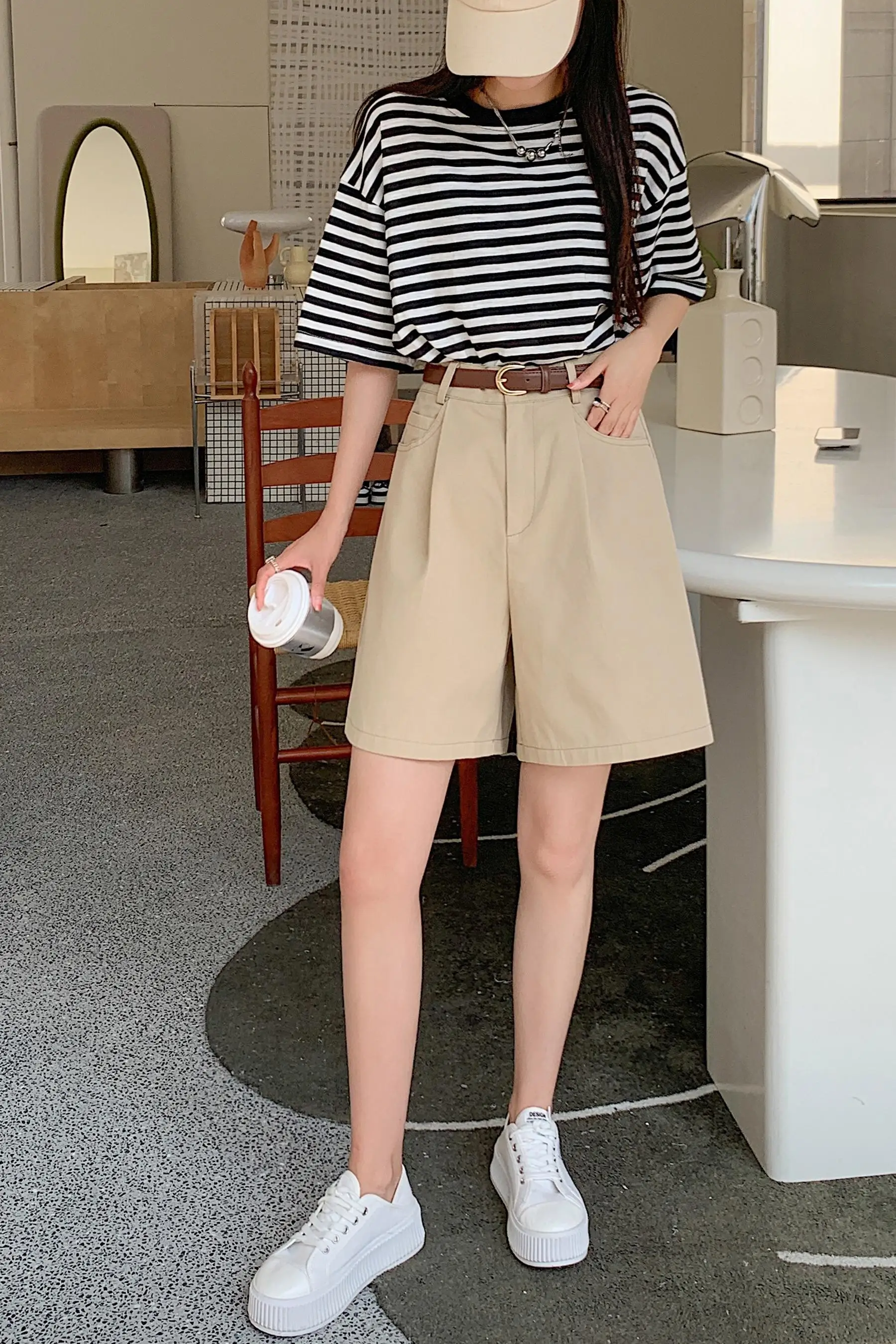 HappyLisa Summer Ladies Women Cargo Shorts High Waist  Loose Short Pant Female Casual Trousers SP02