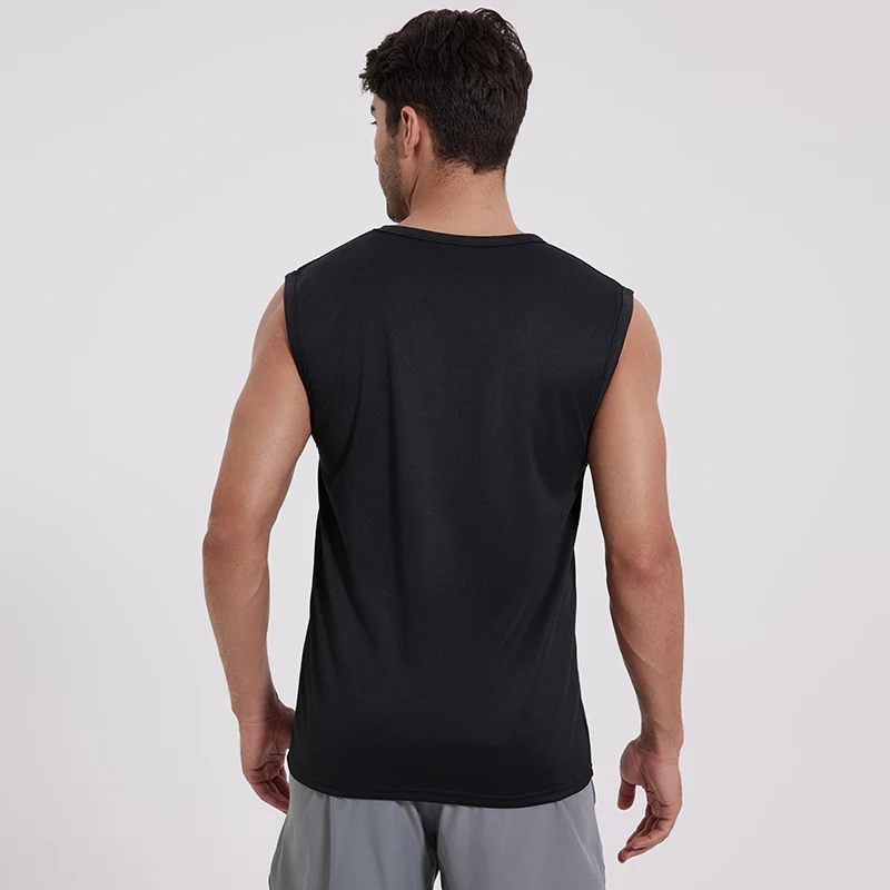 Men's Four Seasons Solid Color Quick-drying Sleeveless Vest Slim Young Men Handsome Sleeveless round Neck Joker Middle-aged Vest