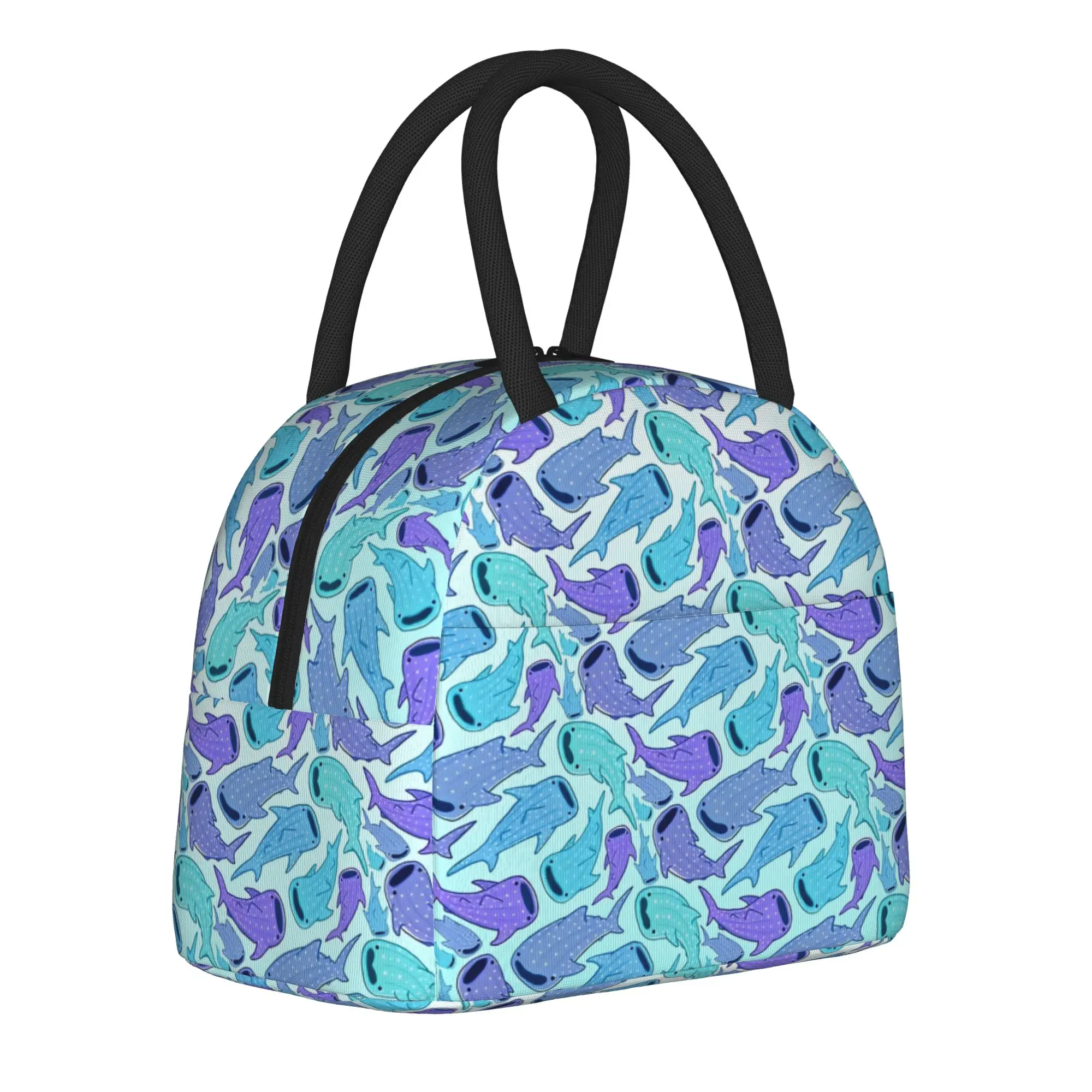 Whale Shark Pattern  Insulated Lunch Bag Thermal Bag Reusable,Meal Container Starry Whale Sharks High Capacity Tote Lunch Box