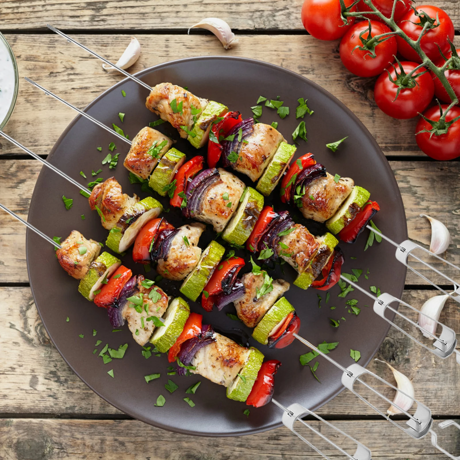 

Stainless Steel Barbecue Skewers Hanging Roasting Grill Food Kebab Kabob Portable Durable Practical