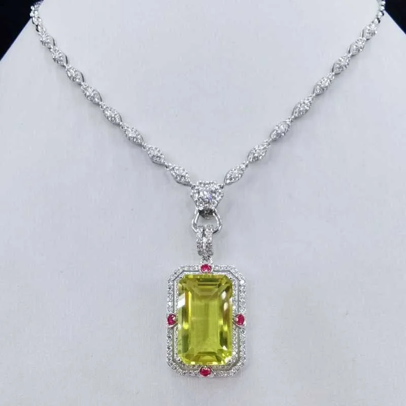 SACE GEMS Luxury Necklace Pendant for Women 925 Sterling Silver 12*20mm Lemon Quartz Pendant Wedding Party Fine Jewelry Gifts