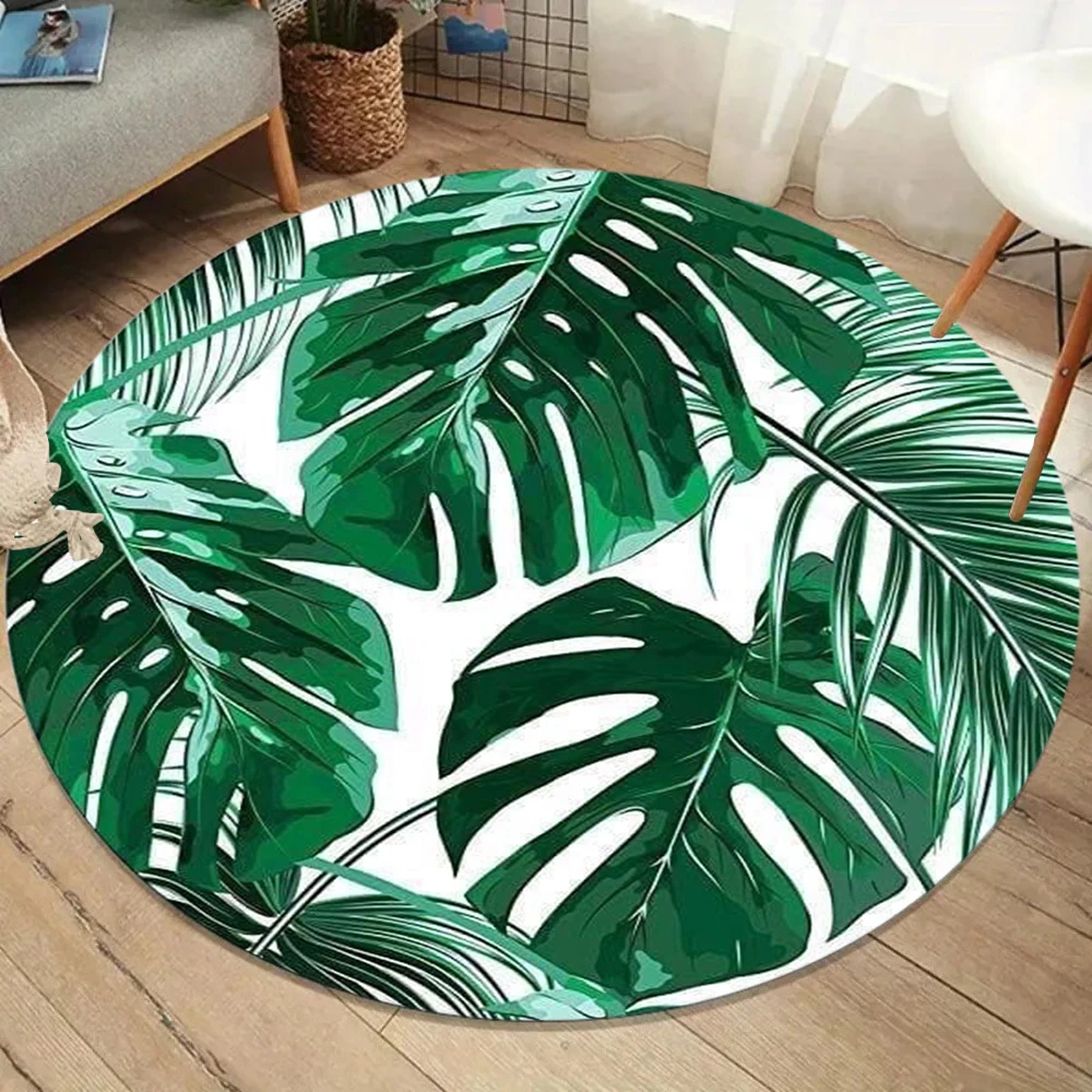 Tropical Jungle Plant Pattern Round Rug Monstera Leaf Floral Carpet Large Area Rug for Living Room Bedroom Decor view 2