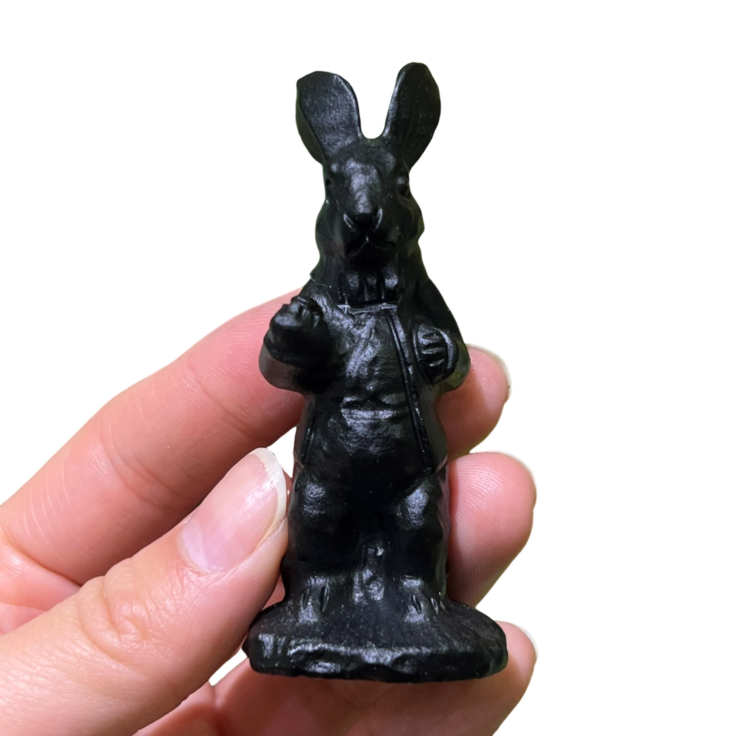 

Natural Obsidian Crystal Carved Rabbit Statue Animal Home Ornament Art Collectible Gift