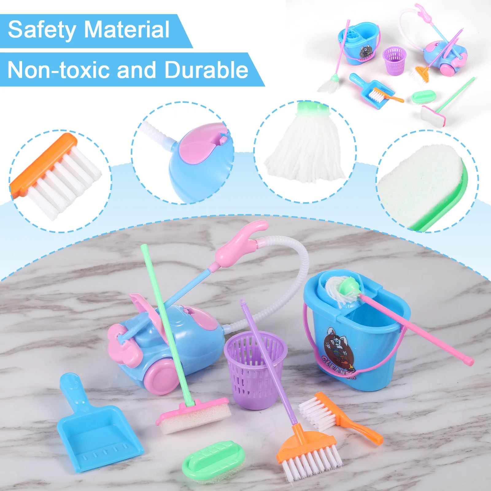Mini balai et serpillière jouets 9 pièces/ensemble Kit d'outils de nettoyage pour enfants en bas âge Nettoyer les garçons et les filles Jouet éducatif amusant pour enfants