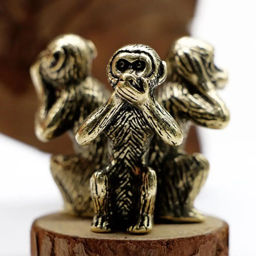 Creative Three Monkeys Warmhouse Gift Copper Feng Shui Antique Home Decor Monkey Figurines Wise Monkey Statue Car Ornaments