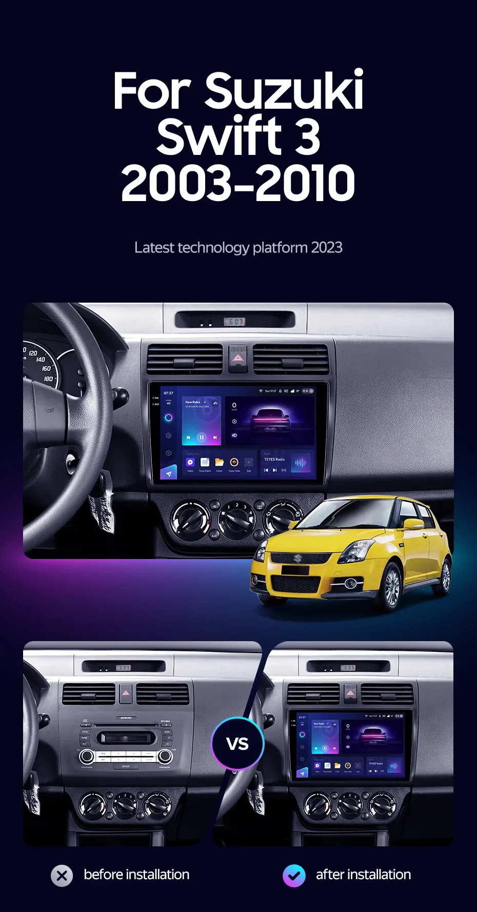 For Suzuki Swift 3 2003-2010 Android 16 Car Radio Car Radio Wireless CarPlay Auto GPS Navigation Multimedia 360 Camera Head Unit