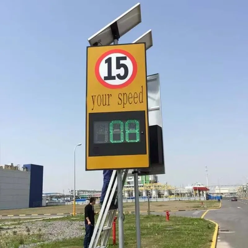 Solar Radar Speed Warning Sign With Velocity Measurement Display Traffic Flashing Limit Sign