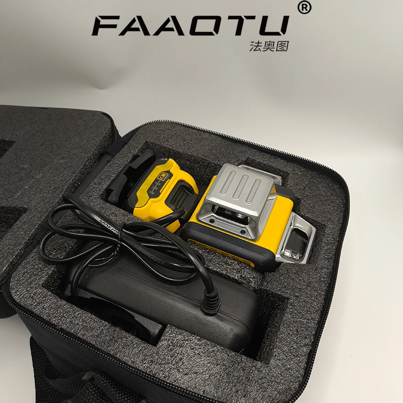 FAAOTU 089LG Professional 3-Sided 12-Line 360° Laser Level 12V DW Battery Compatible Green Laser Tool for Outdoor Use