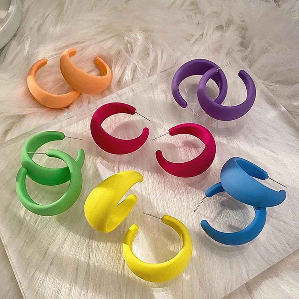 Vintage C Shaped Acrylic Hoop Earring Colorful Geometry Round Neon Earring for Women Piercing Summer Beach Big Statement Jewelry