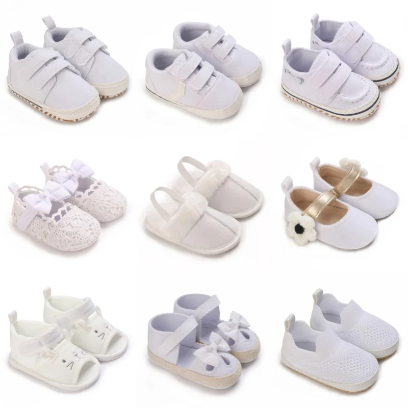 

Four Season Anti Slip Casual Walking Shoes For 0-1 Year Old Male and Female Babies Crawling White Baptismal Shoes