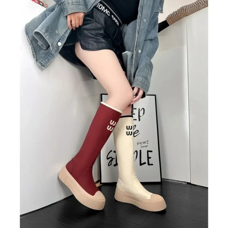 Sexy Over The Knee Boots Women Platform Chelsea High Boot Winter Autumn Shoes Designer Brand Flat Heel Stretch Soft Leather Boot