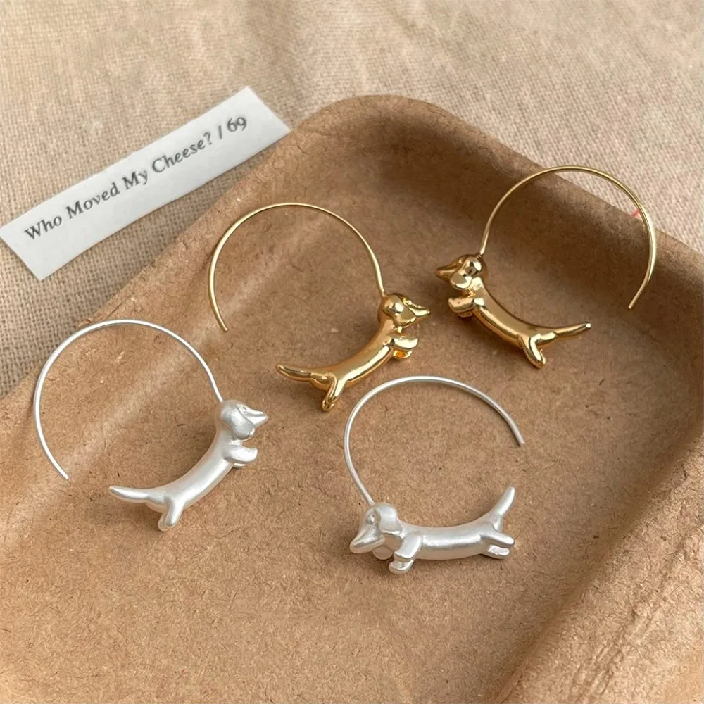 

New Cute Dachshund Hoop Earrings Circular Unique Sausage Dog Earrings Geometric Copper Women's Ear Jewelry Girls