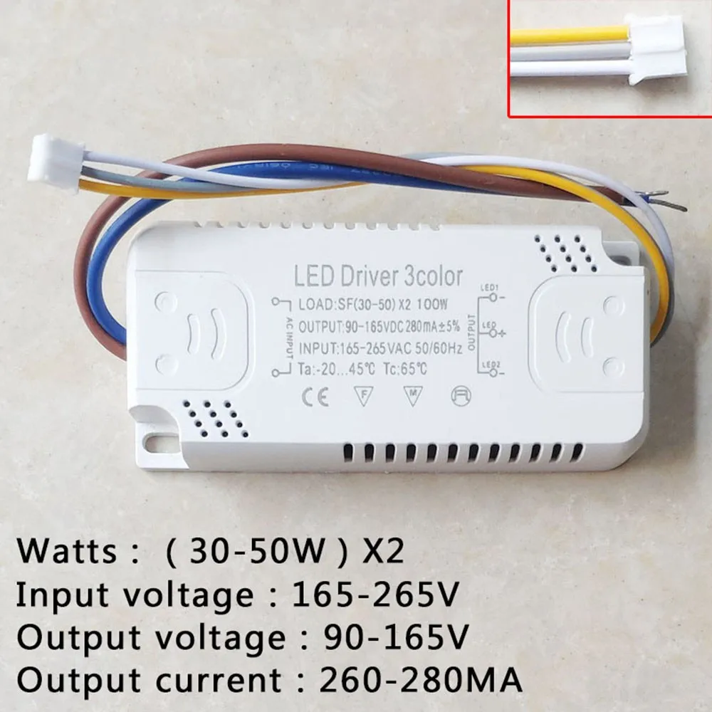 LED Driver 3 Color Adapter For LED Lighting Non-Isolating Transformer Replacement 8W-70W Constant Current Drive For Ceiling Lamp