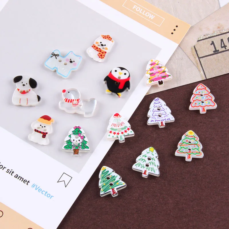 cute Christmas Tree Buttons Cartoon Puppy Buttons Irregular Two-eye Resin Buttons Children's Clothing Decoration 100pc/lot
