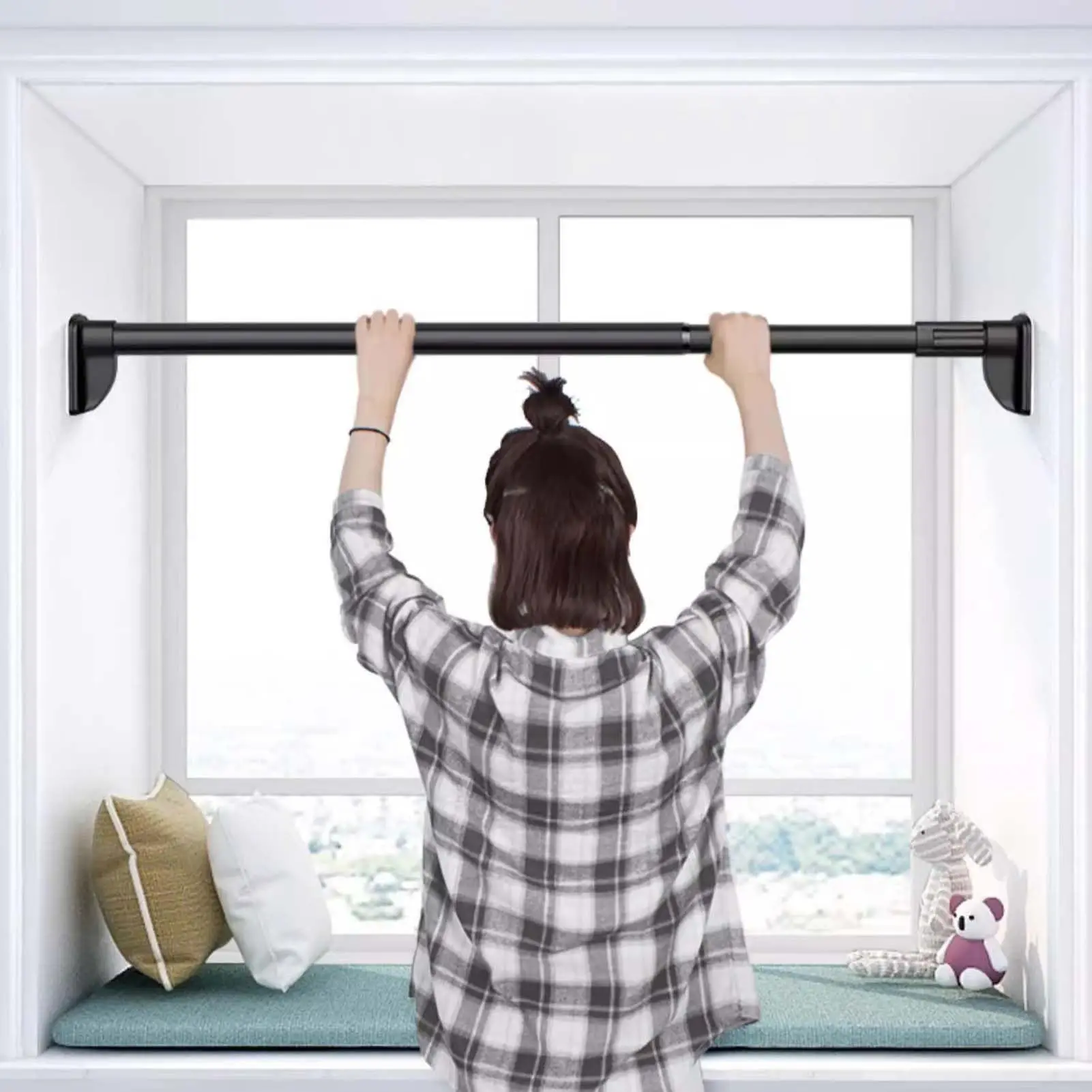 Heavy Duty Adjustable Closet Rod No-Drill, Extender Hanging Clothes Pole, Shower Curtain Rods | Window Curtain Bar