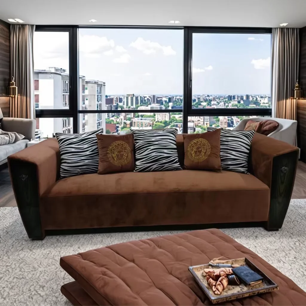 Italian Luxury Tufted Sofa Set with Light Corner Design Matte Fabric Sponge Filling for Home or Apartment Living Room Furniture