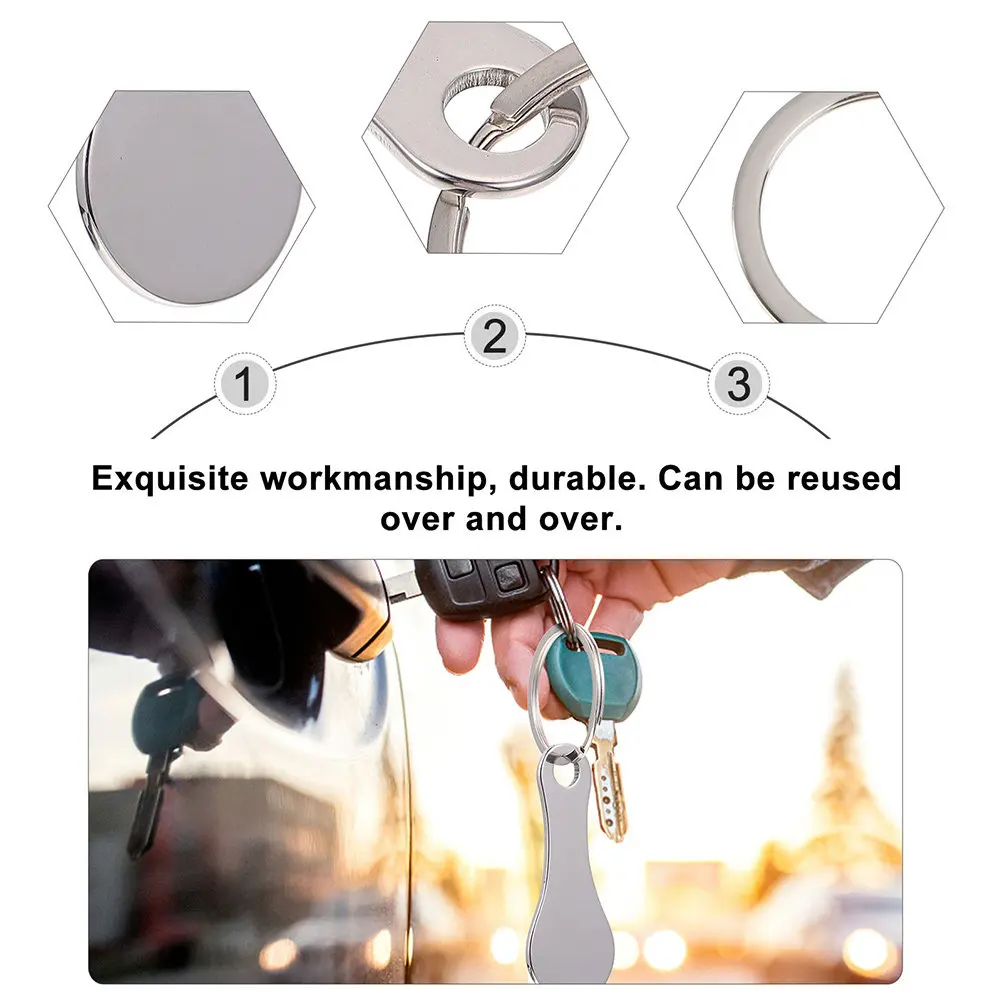 6Pcs Ultra Light Indestructible Shopping Trolley Token Stainless Steel Key Ring Pendant Portable Trolley Remover Daily Essential