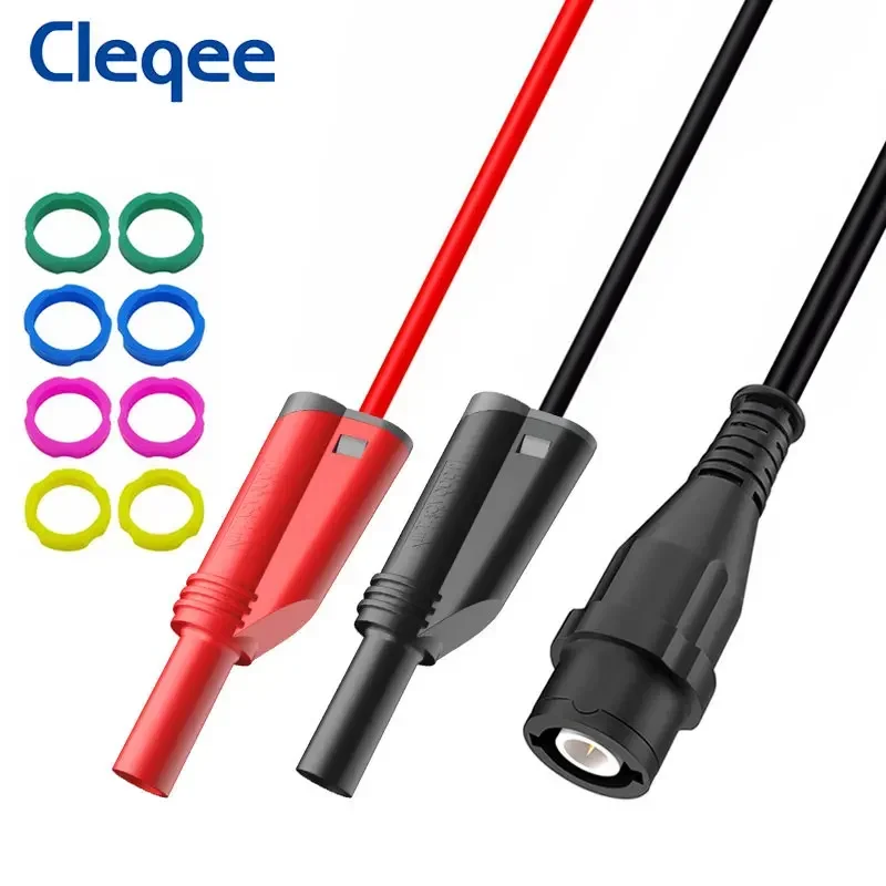 Cleqee P1204 BNC Male Plug to Dual 4mm Stackable Banana Plug RG58 Coaxial Cable Safety Oscilloscope Test Lead 120CM