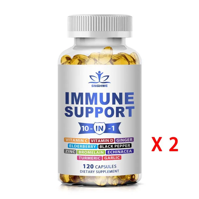 120 Organic Immune Supplements Containing Elderberry, Vitamin C And Zinc 50mg, Vitamin D,Curcumin And Ginger, Echinacea