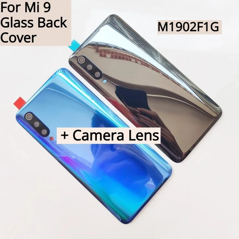 For Xiaomi Mi 9 Glass Back Rear Housing Cover Mi9 With Adhesive Back Door Replacement Hard Battery Case + Camera Lens