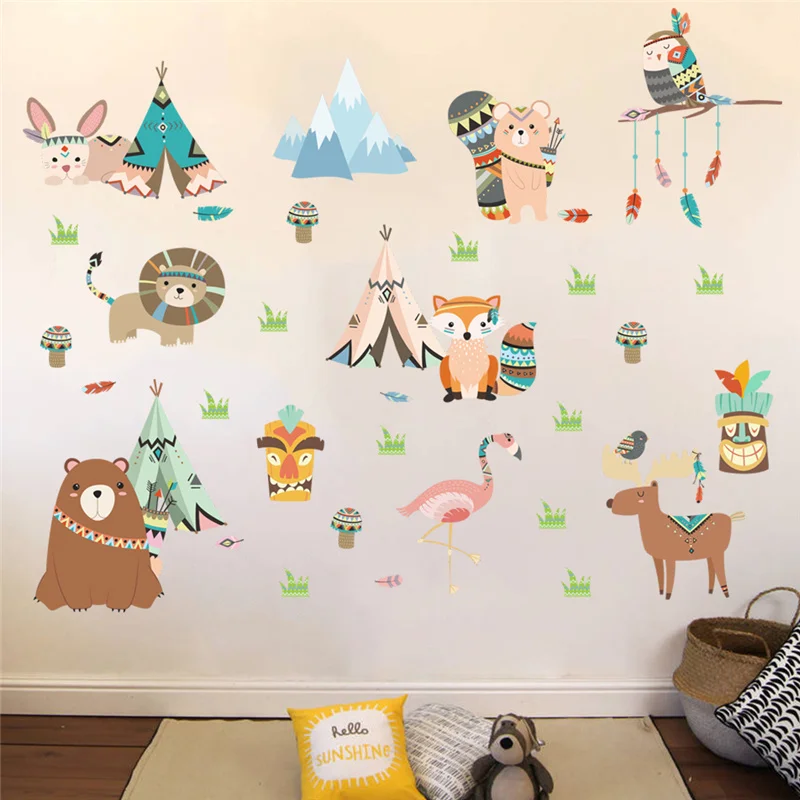 Bosmia Style Animal Wall Sticker For Kids Room Home Decoration Diy Flamingo Owl Safari Mural Art Pvc Decals Cartoon Poster