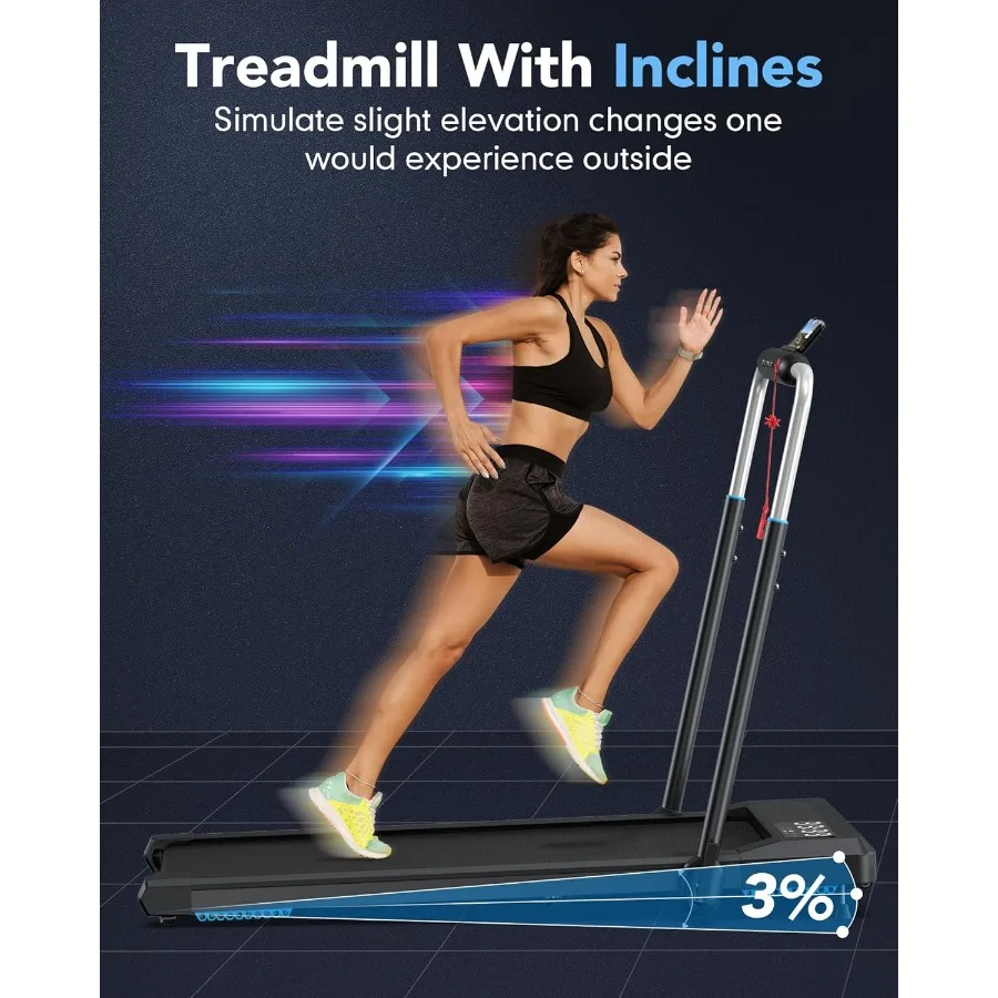 مشاية قابلة للطي مع 10 مائل للاستخدام في المكتب المنزلي وسادة مشي بسعة وزن 360 رطل مع شريط مقود 3 في 1 جهاز سير ذكي