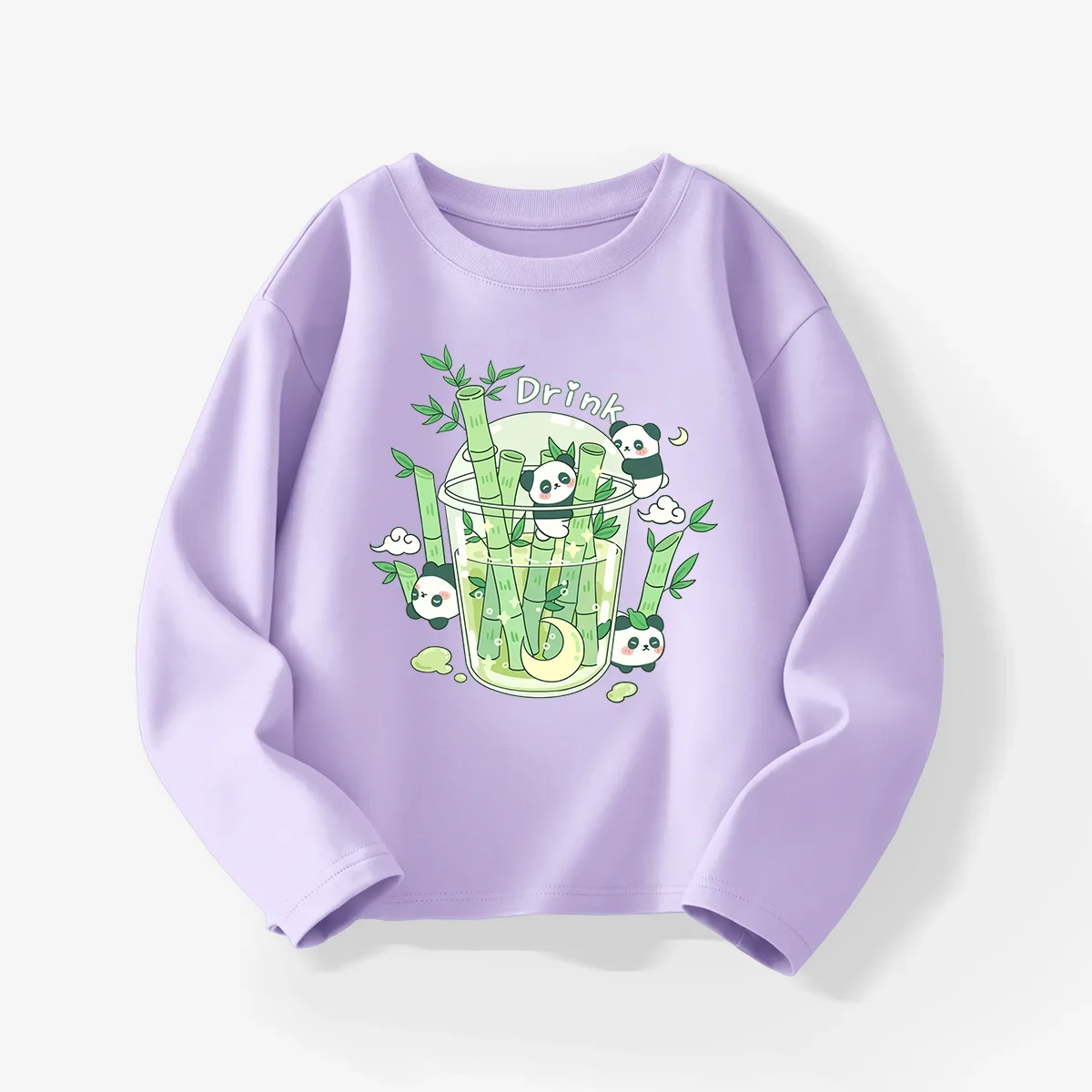 Autumn New Water Cup Panda Boys' And Girls' Long Sleeve Cotton T-Shirt Fashionable Kids' Top For Spring And Autumn