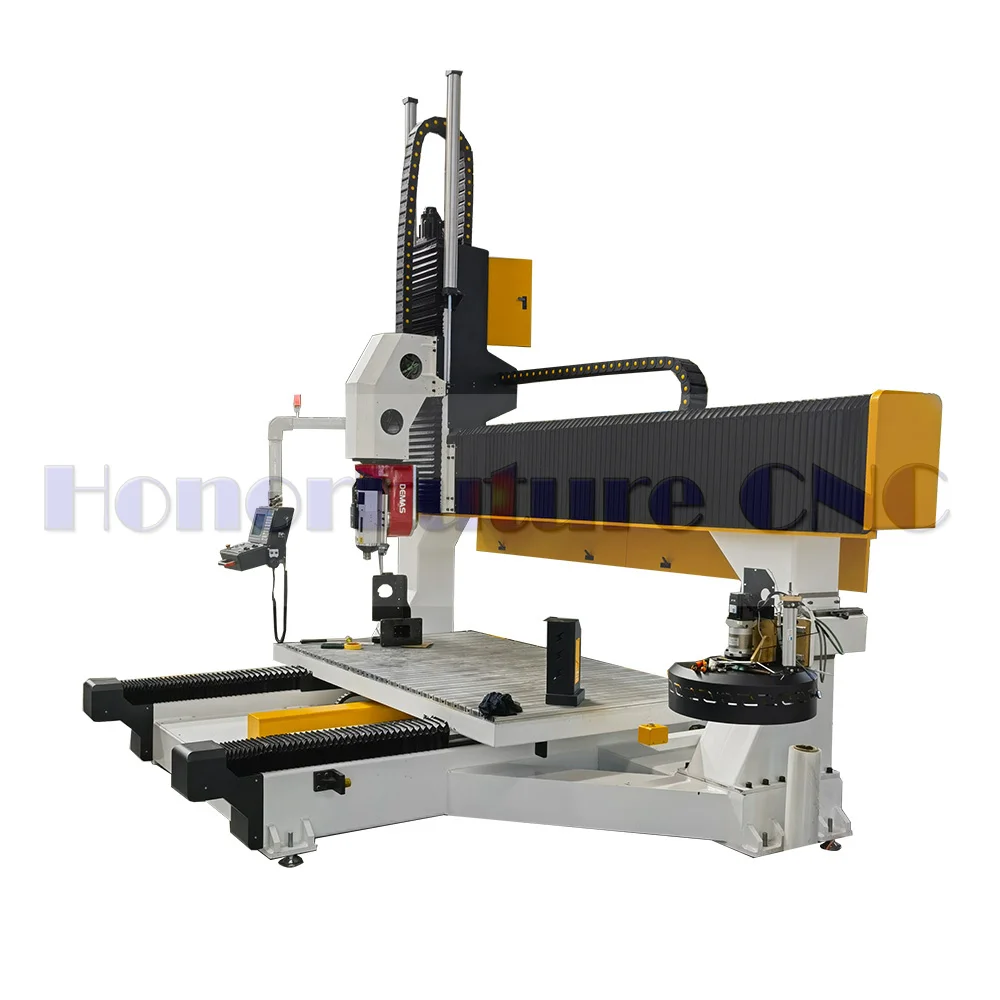 Used 5AXIS Precision Wood Routers with Multi-ATC Spindles DSP Control System Vacuum Table Surface for Small Woodworking