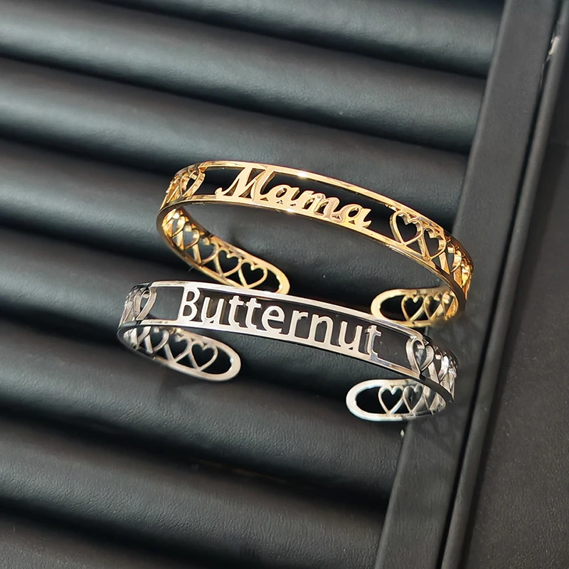 

Custom Hollow Name Bracelet Bangles for Women Personalized Stainless Steel Luxury Charm Love Bracelet Jewelry Birthday Gift