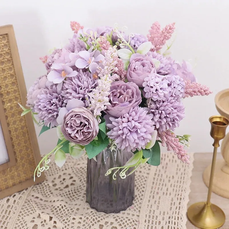 Artificial Flowers Pink Silk Bride Bouquets Peony Wedding Supplies Home Room Garden Decoration Fake Floral Valentine\'s Day Gifts