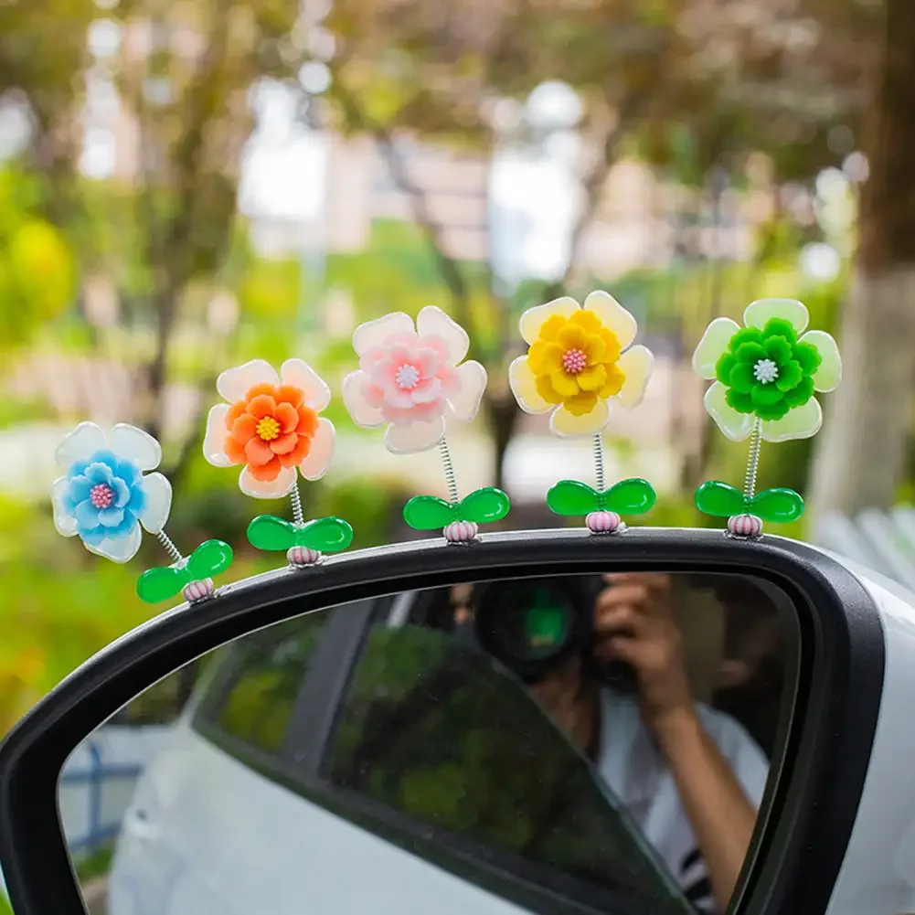 5Pcs Car Interior Shaking Head Beautiful Daisy Flowers Ornament Decoration Shake Head Decor Double-sided Tape