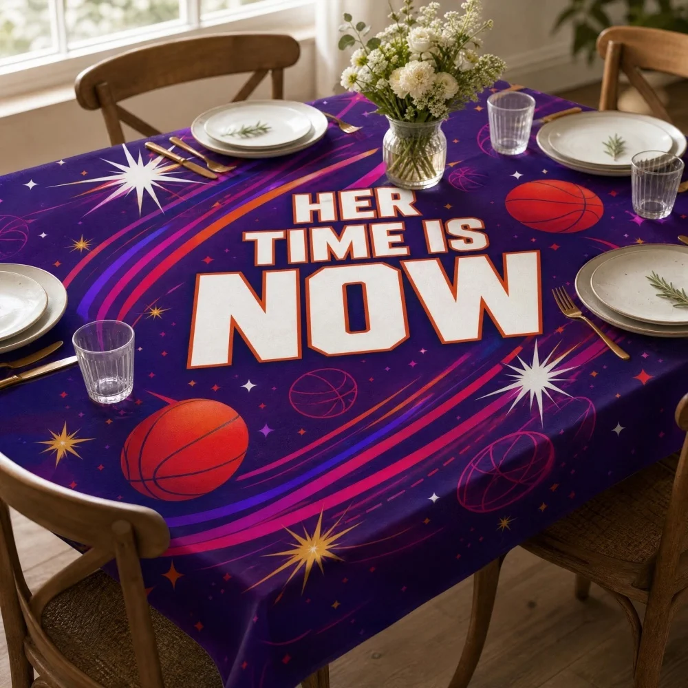 Basketball Tablecloth, Star Meteor Pattern Printed Table Cover, Soft Fabric Table Cloth for Teen Girls Game Night Party