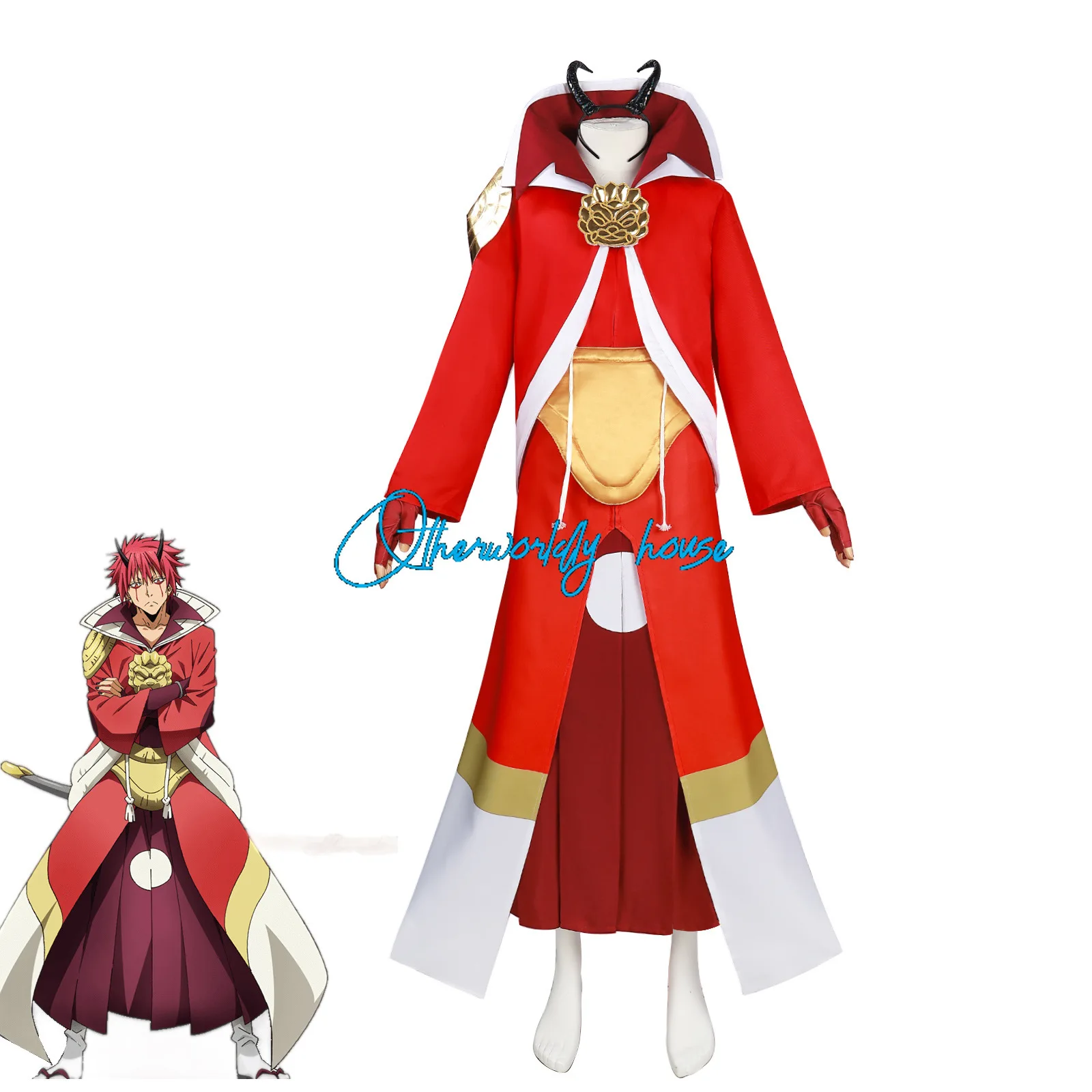 

Benimaru Cosplay Anime That Time I Got Reincarnated as a Slime Costume Red Uniform Cloak Halloween Party Role Play Clothing Set