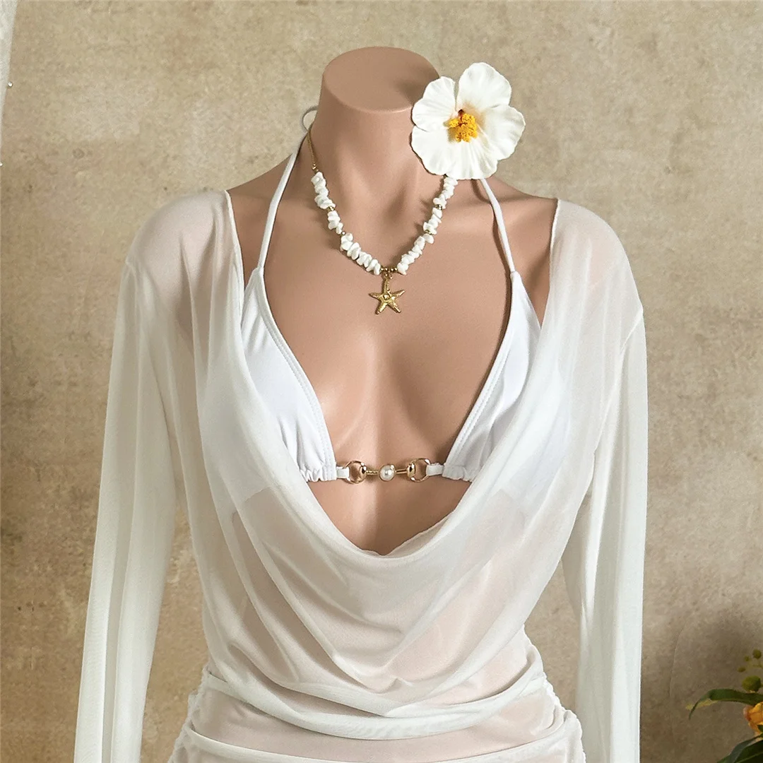 Mit langen Ärmeln, rückenfreiem Bikini, Damen-Badebekleidung, dreiteiliges Bikini-Set, Badeanzug, Badebekleidung, Schwimmbekleidung V7815 – Detail 12