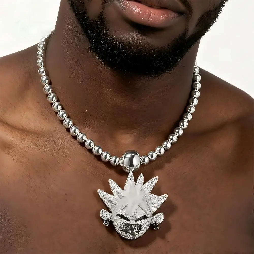 Child Big Teeth Smiling Face Pointed Hair Shape Bling Bing Iced Out Pendant Necklace Rock Rapper Fashion Hip Hop Jewelry BP340