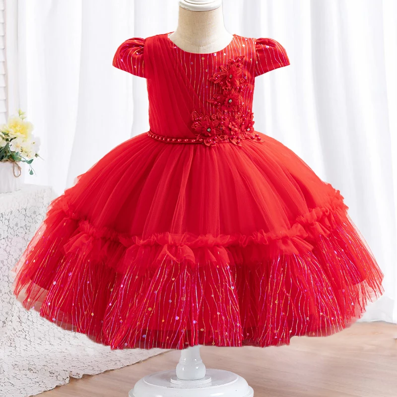 Baby Dress 0-4th Birthday Party Girl Princess Dress Lace Embroidery Performance Christmas Banquet Children's Dress